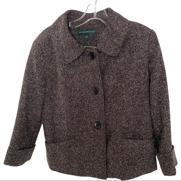 Harve Benard Tweed Brown 3-Button Blazer Women Sm - Picture 1 of 7